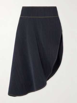 Asymmetric Wool-Twill Midi Skirt