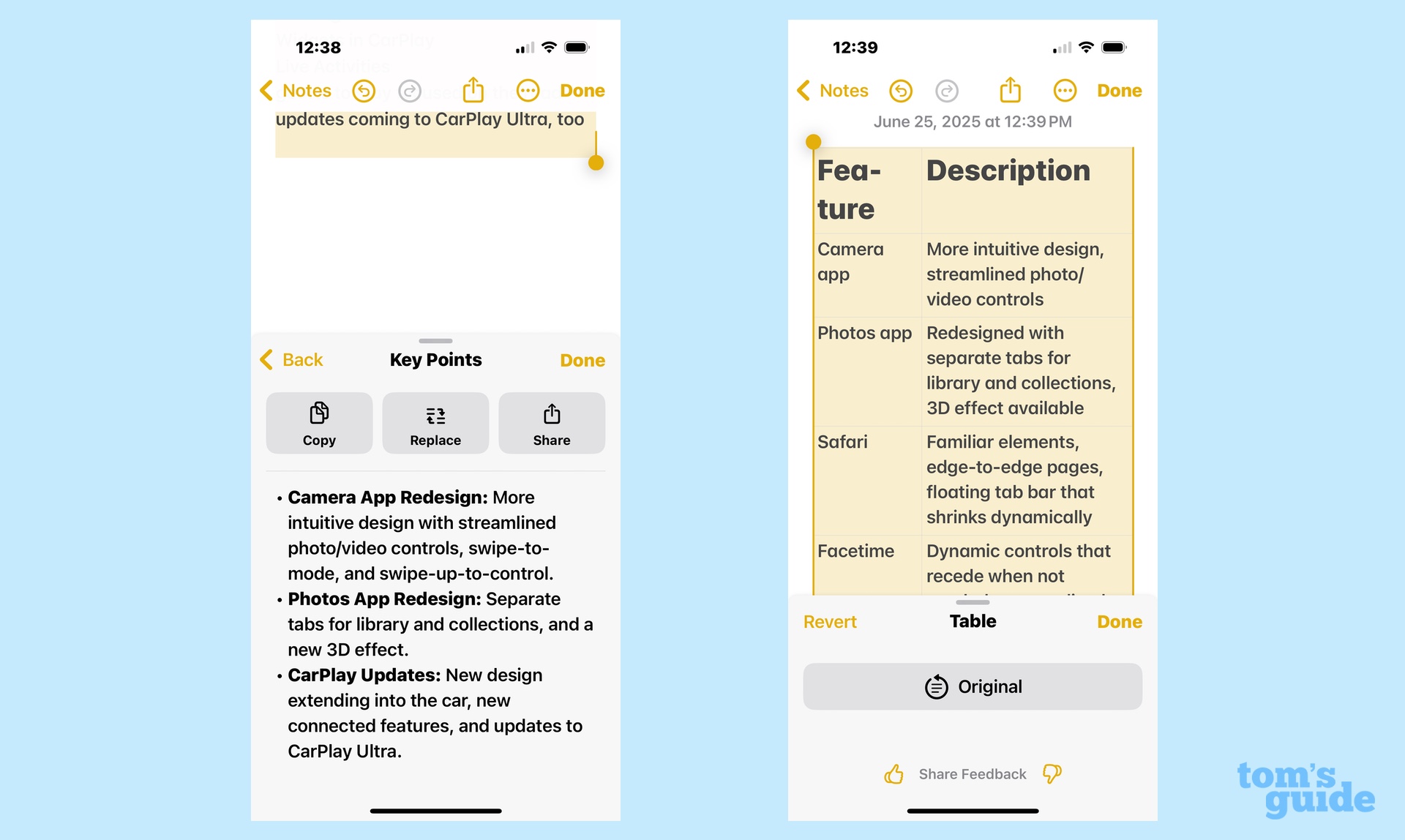 other formats of ai generated autoformats for Apple Intelligence notes
