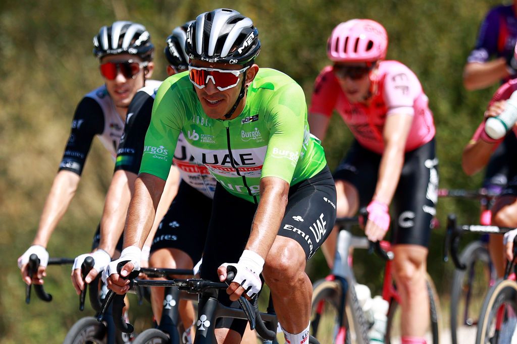 VILLARCAYO SPAIN AUGUST 17 Juan Sebastian Molano Benavides of Colombia and UAE Team Emirates Green points jersey competes during the 45th Vuelta a Burgos 2023 Stage 3 a 183km stage from Sargentes de la Lora to Villarcayo on August 17 2023 in Villarcayo Spain Photo by Gonzalo Arroyo MorenoGetty Images