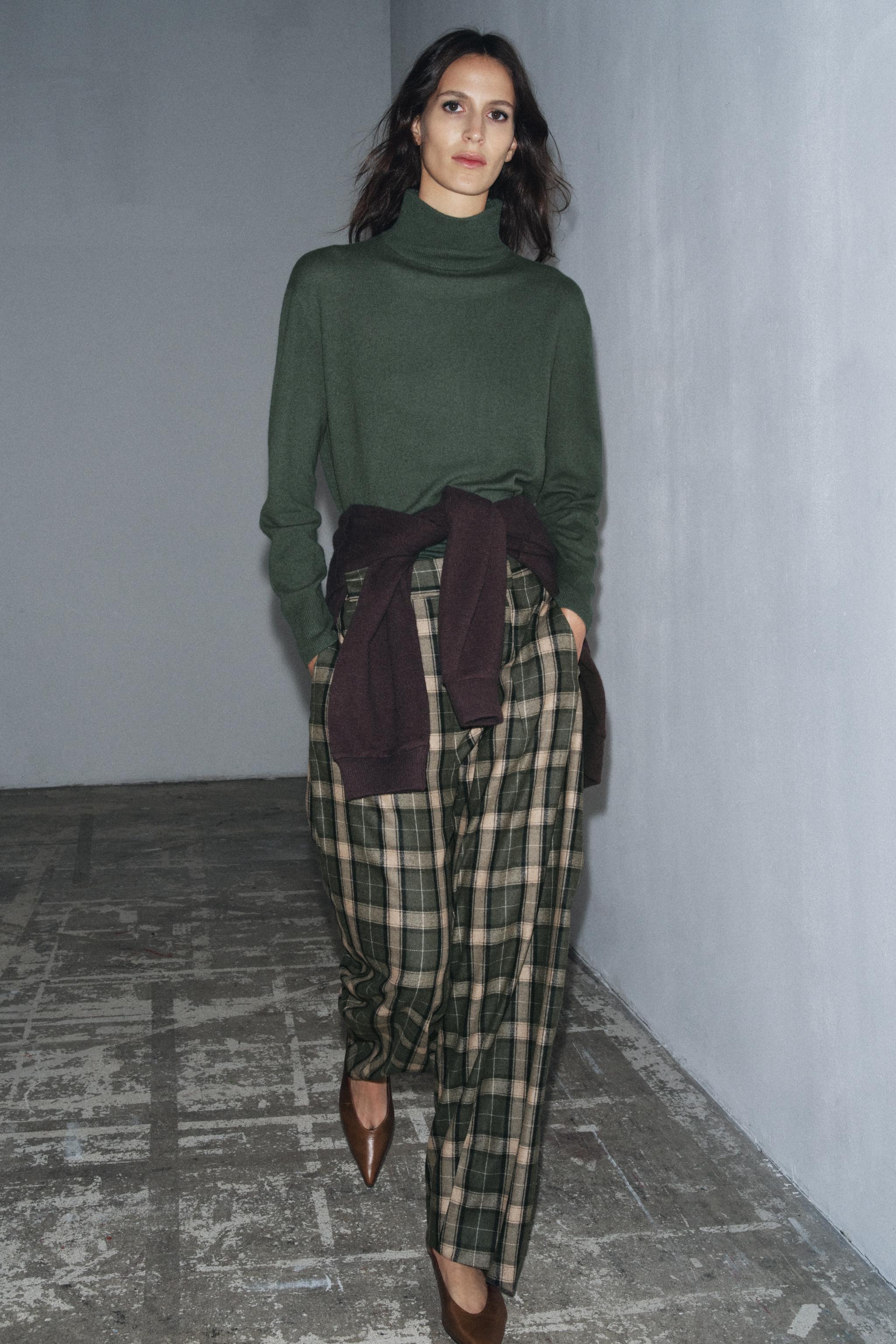 Plaid Wool Blend Wide Leg Pants Zw Collection