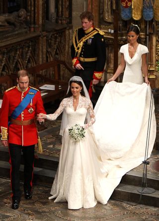 Prince William, Kate Middleton, Prince Harry and Pippa Middleton during the Royal Wedding, 2011