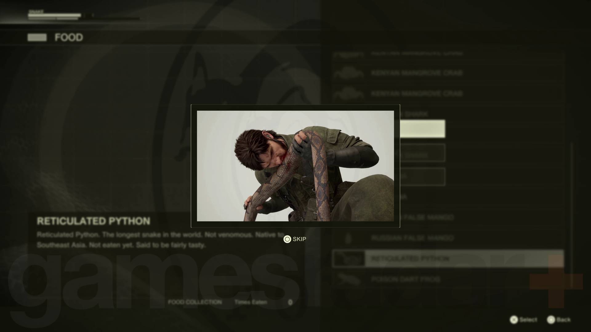 Metal Gear Solid Delta: Snake Eater tips snake eating a snake
