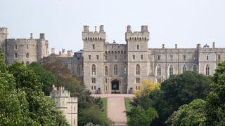 A general view of people on The Long Walk and Windsor Castle, with Queen Elizabeth II in residence, on May 08, 2020 in Windsor, United Kingdom.