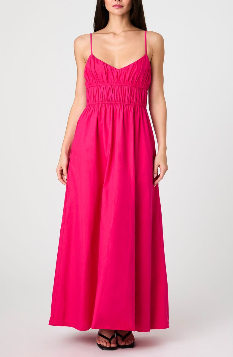 Ruched Cotton Poplin Maxi Dress