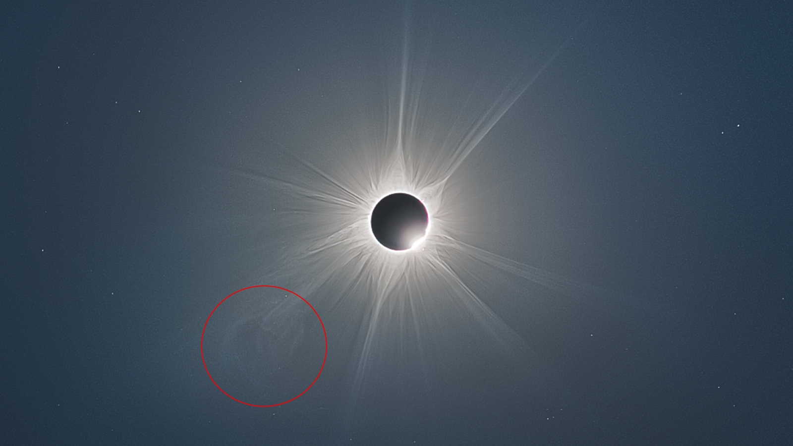 The corona shines around the sun during an eclipse