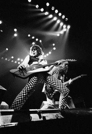 Pete Way onstage with Paul Chapman on 1980