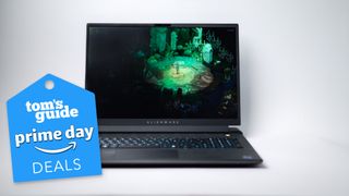 Alienware m18 R2 with Prime Day deal badge superimposed on top