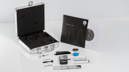Clearaudio Mini Toolkit with the various tools spread out in front of the open case