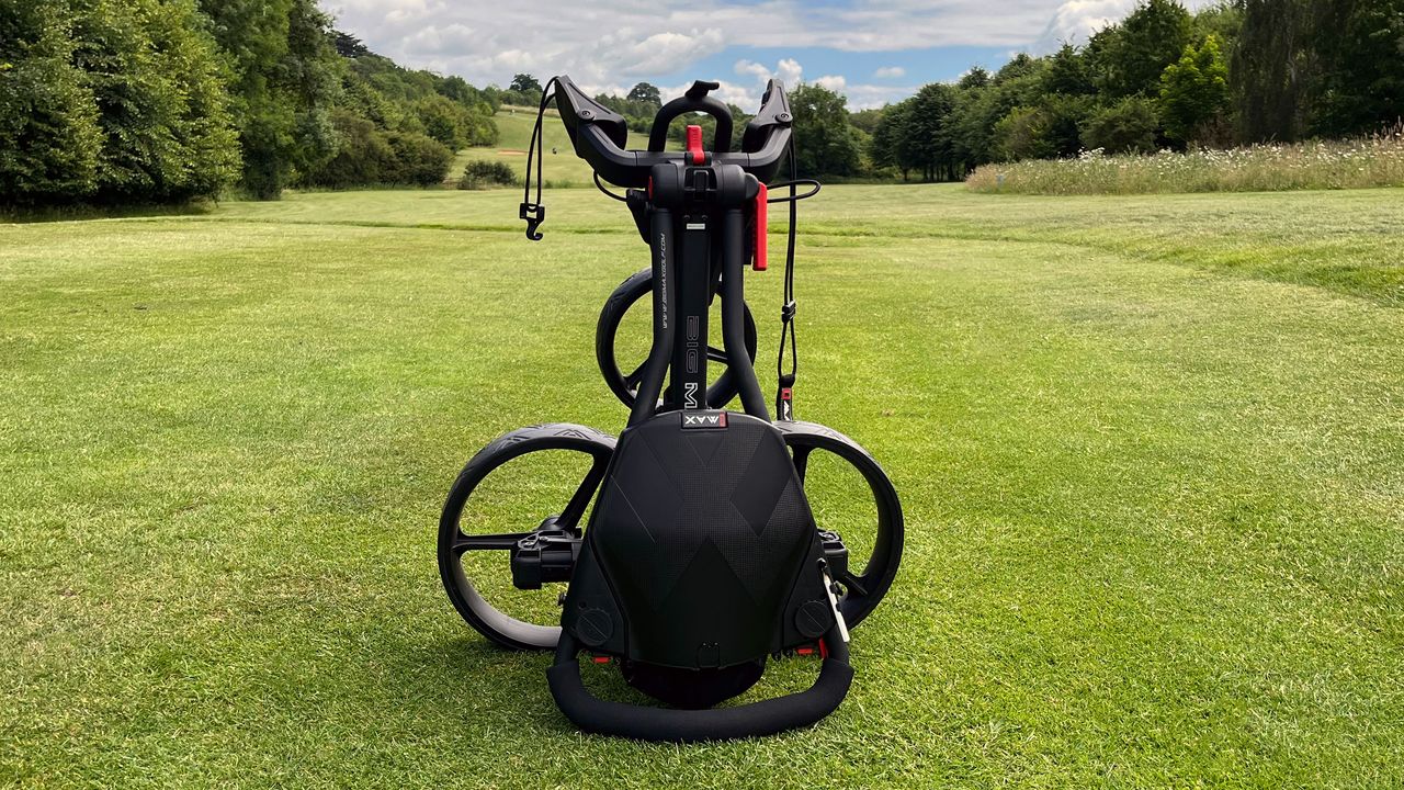 The Big Max Blade Trio push cart folded up