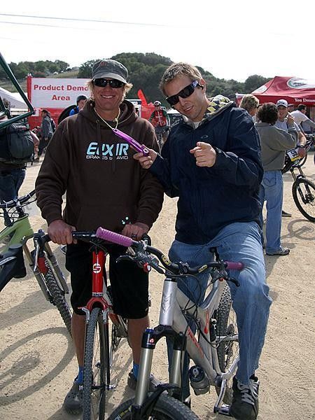SRAM's Greg Herbold and Oakley's Steve Blick show off some retro purple goods&hellip; or is the bright hue making a comeback?