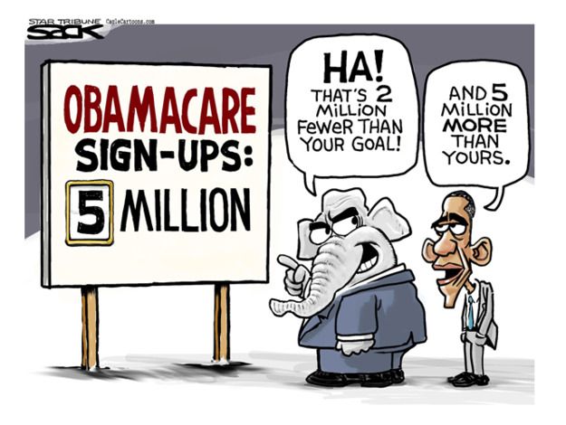 Obama cartoon ObamaCare sign-ups