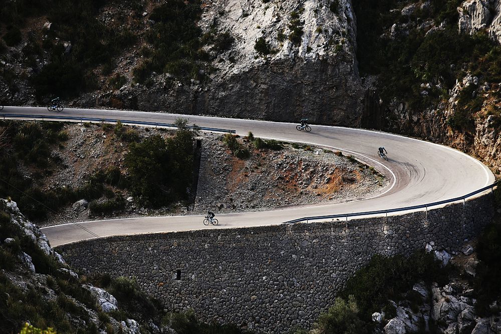 Team Sky training on twisty roads in Mallorca