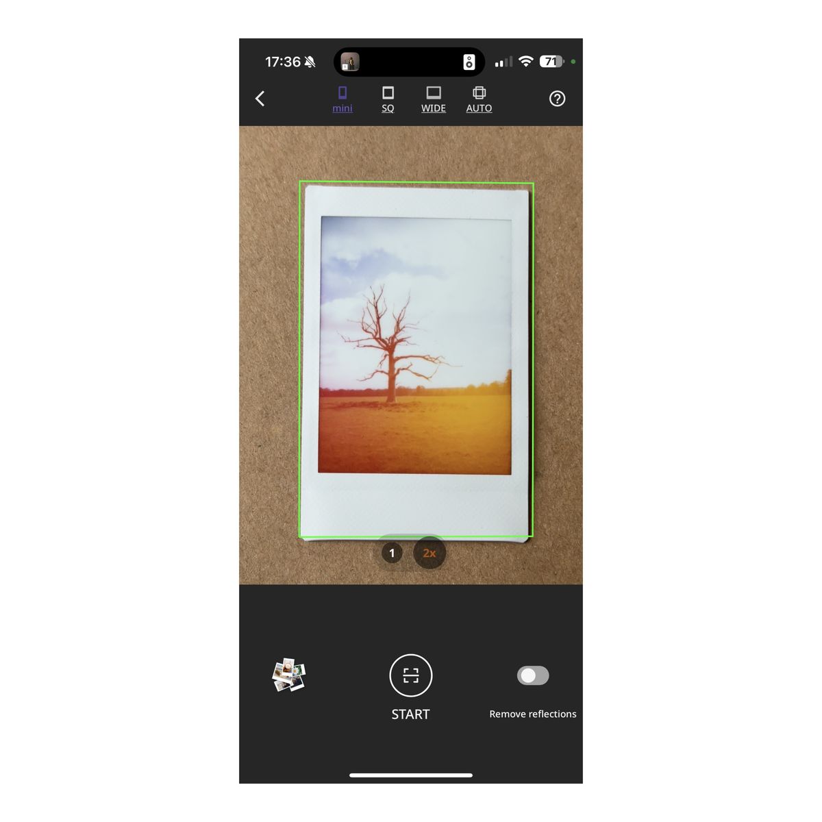 Fujifilm Instax UpI app screenshot illustrating how it crops and digitizes your instant print