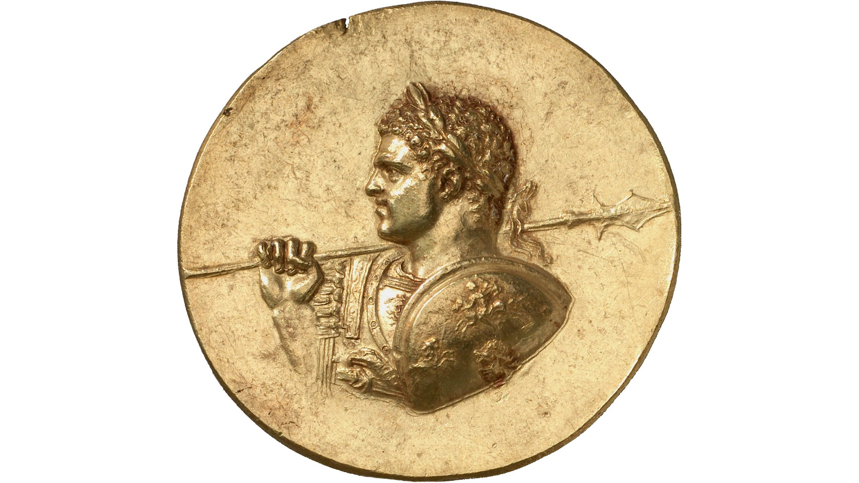 A portrait of a Roman emperor holding a weapon