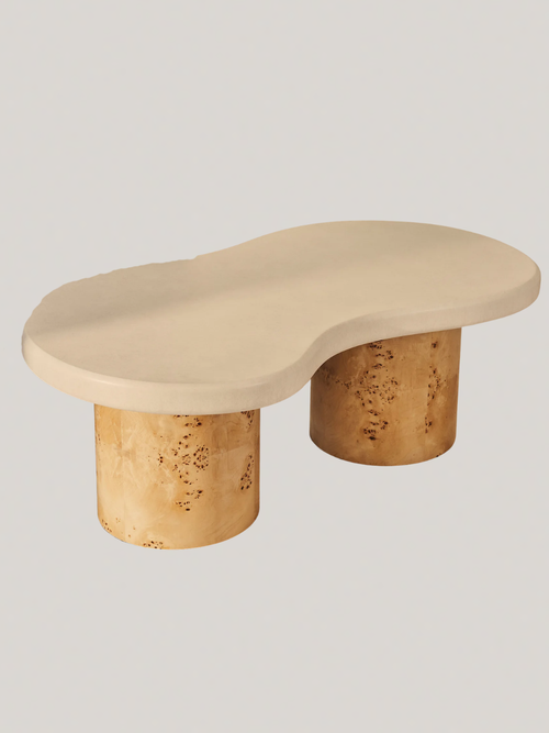 Natural Burl Wood & Concrete Coffee Table 