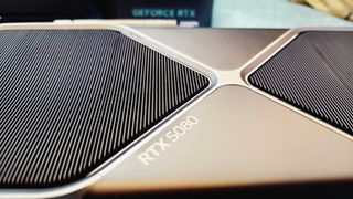 An NVIDIA GeForce RTX 5080 FE graphics card