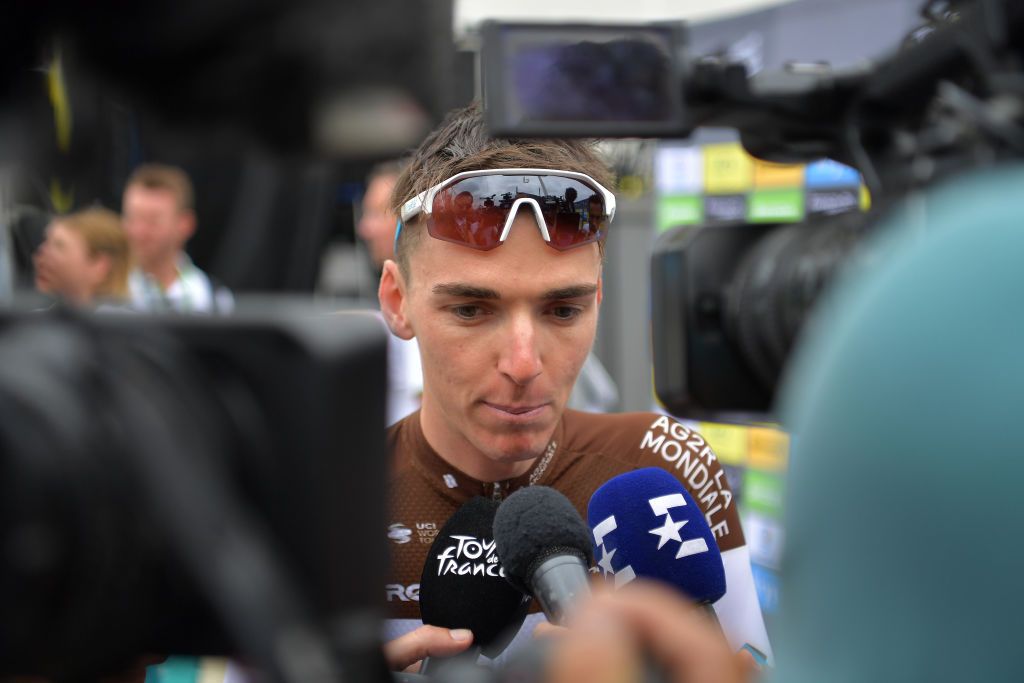 Romain Bardet is interviewed before the start of stage 12