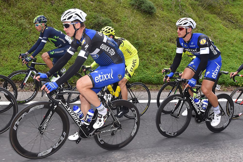 Tony Martin with Marcel Kittel on his wheel early in the stage