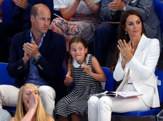 Prince William Kate Middleton and Princess Charlotte watch the swimming at the Commonwealth Games 2022