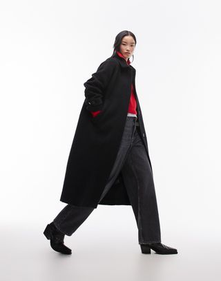 Arket Brushed Wool Blend Oversized Midi Coat in Black