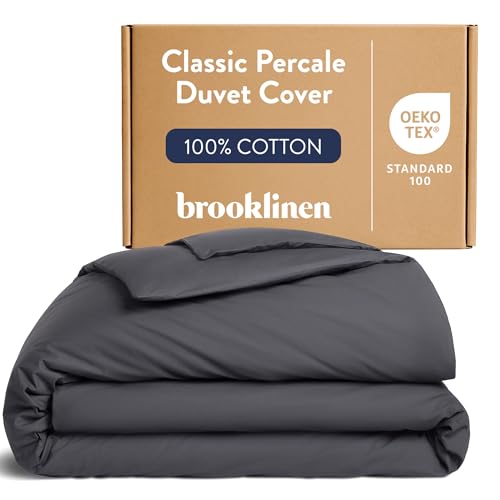 Brooklinen Luxury Percale Duvet Cover &amp;ndash; 100% Cotton, Cool, Crisp, Extra-Long Corner Ties, Button Closure, Soft &amp;amp; Breathable &amp;ndash; Machine Washable, Duvet Cover Full/queen Bed Sizes (slate)