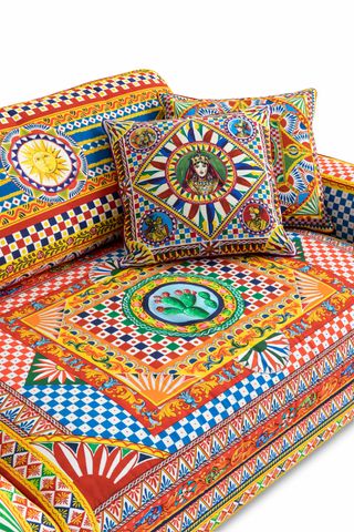 Detail of colourful Dolce & Gabbana Casa sofa