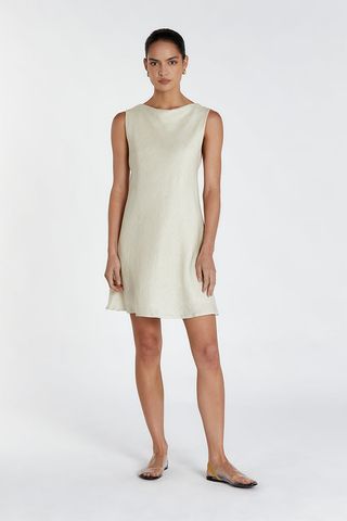 Harmony Putty Cowl Linen Mini Dress