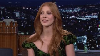 Jessica Chastain sitting panel on The Tonight Show With Jimmy Fallon