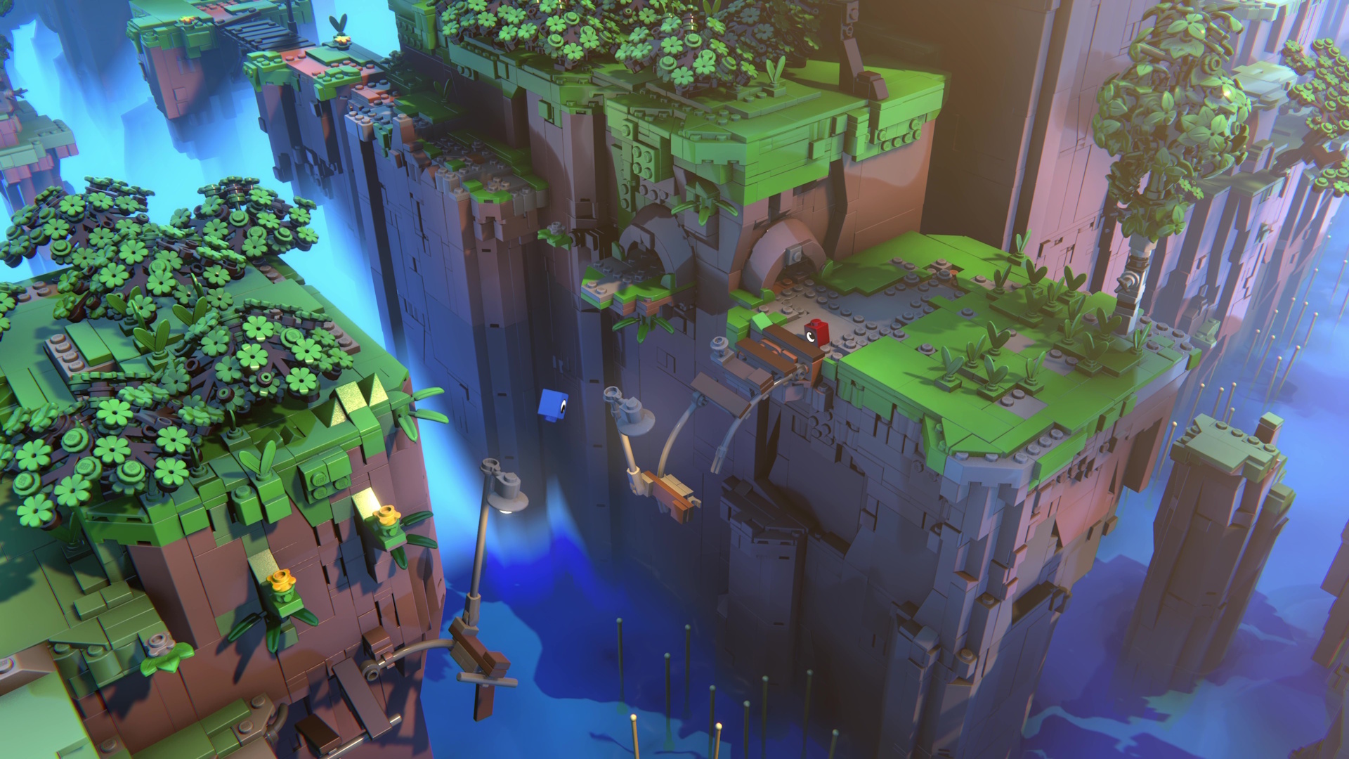 Crossing across a chasm in Lego Voyagers with a broken rail track