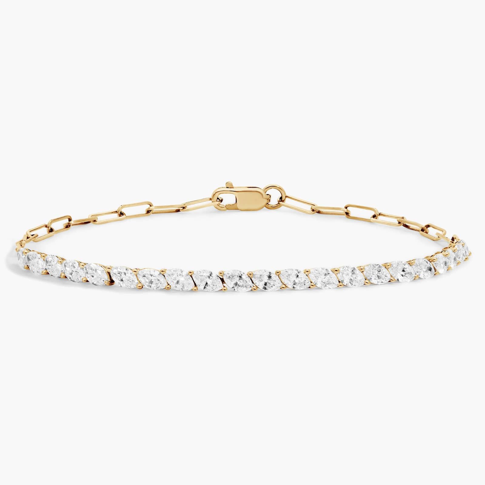 Mini Half Tennis Bracelet With 2 Ctw Marquise Cut Diamonds in 14k Yellow Gold