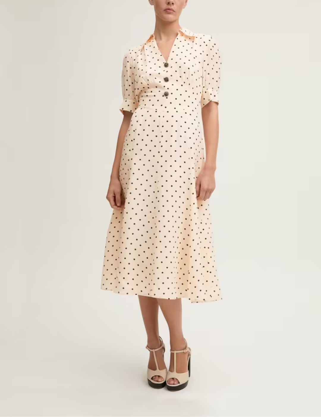 LK Bennett , Sophie Birch & Black Polka Dot Print Collared Dress