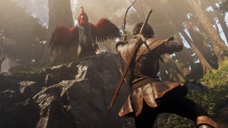 Fable screenshot showing a hero aiming an arrow at a giant bird