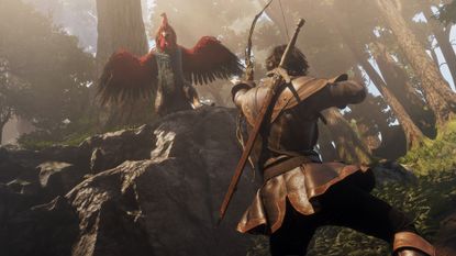 Fable screenshot showing a hero aiming an arrow at a giant bird
