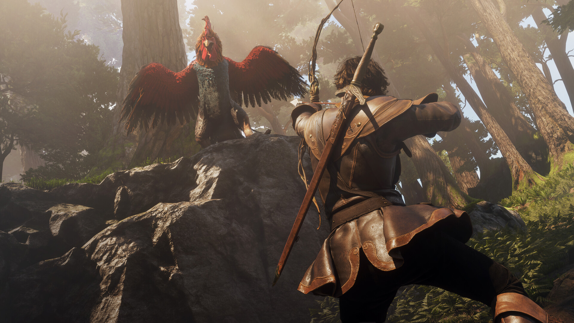 Fable screenshot showing a hero aiming an arrow at a giant bird