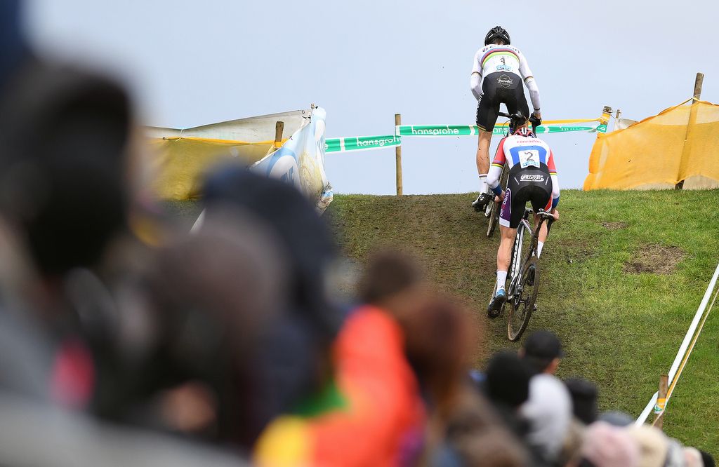 Wout Van Aert (Crelan-Vastgoedservice) takes a turn in front