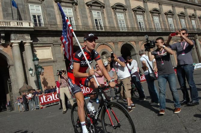 Taylor Phinney with the American flag for BMC