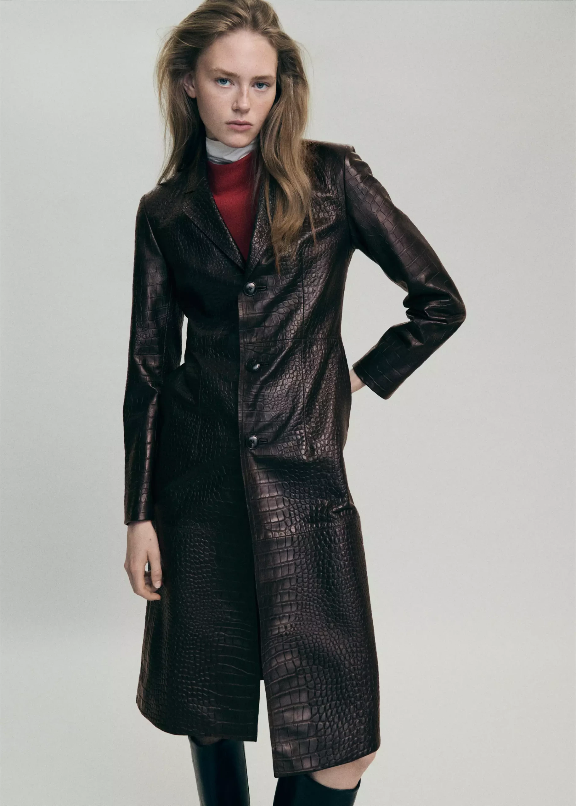 Croc-Embossed Faux Fur Coat - Women | Mango Usa