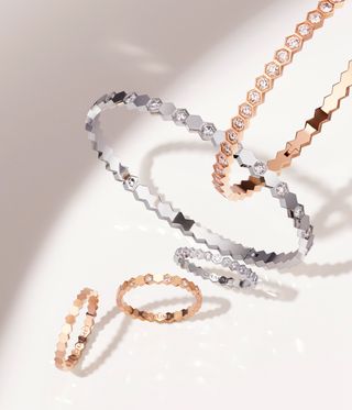 Chaumet honeycomb gold and diamond bracelets and rings