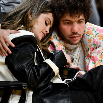 Selena Gomez and Benny Blanco attend a basketball game between the Los Angeles Lakers and the Miami Heat at Crypto.com Arena on January 03, 2024 in Los Angeles, California.