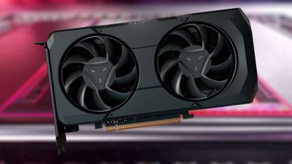 AMD Radeon RX 7600 XT graphics card with blurred backdrop