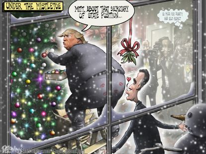 Political cartoon U.S. Christmas Donald Trump Mitt Romney