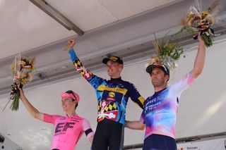 Podium of the 2023 Maryland Cycling Classic: Skjelrose (Lidl-Trek), Powless (EF-Education), Houle (Israel-Premier Tech)