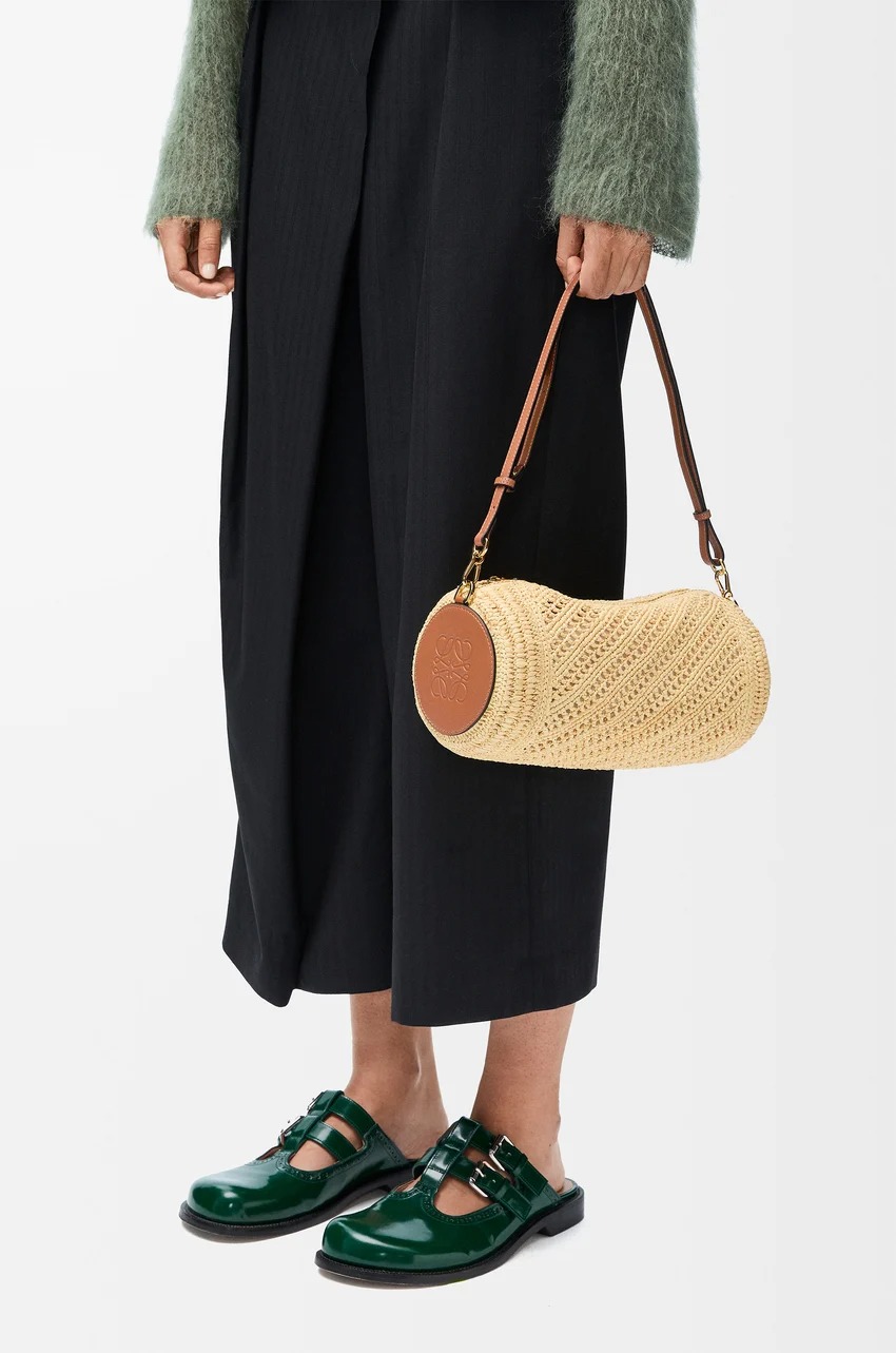 Loewe, Bracelet Pouch in Raffia and Calfskin
