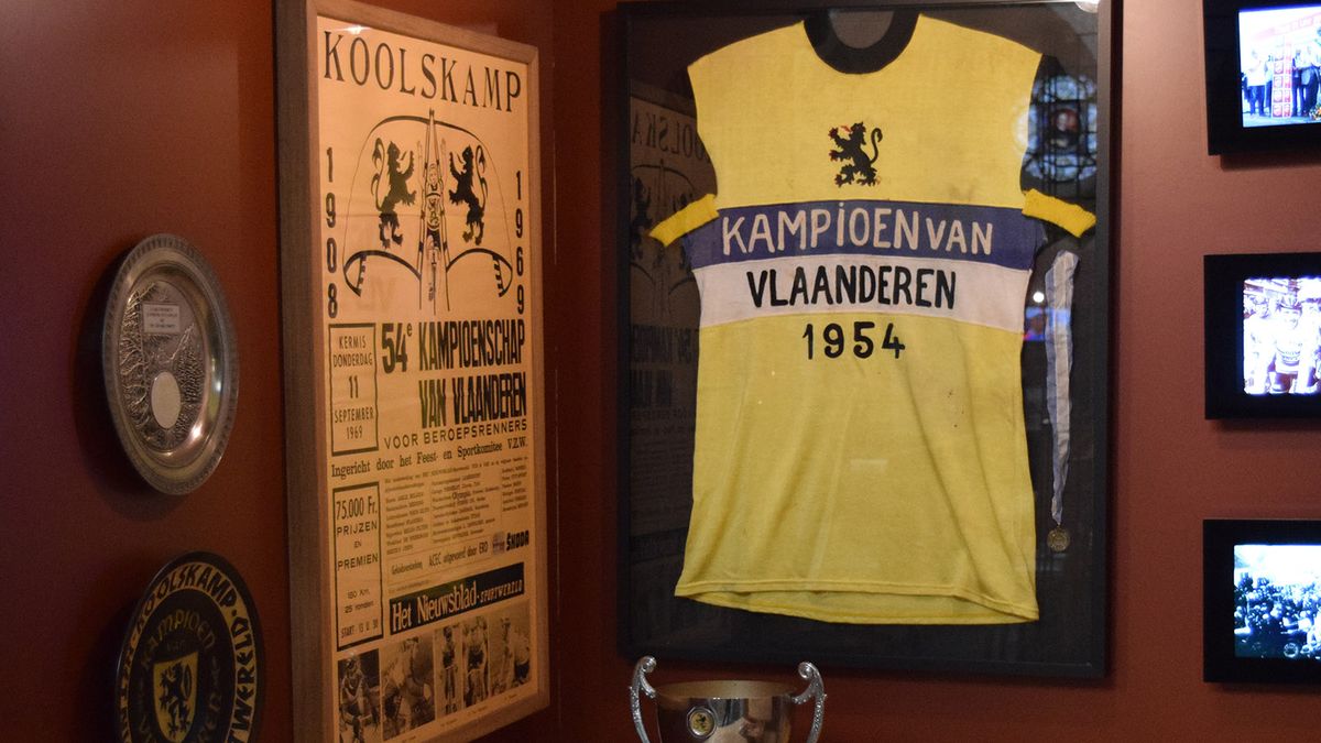 Old trophies, posters and winners' jerseys for the Ronde Van Vlaanderen