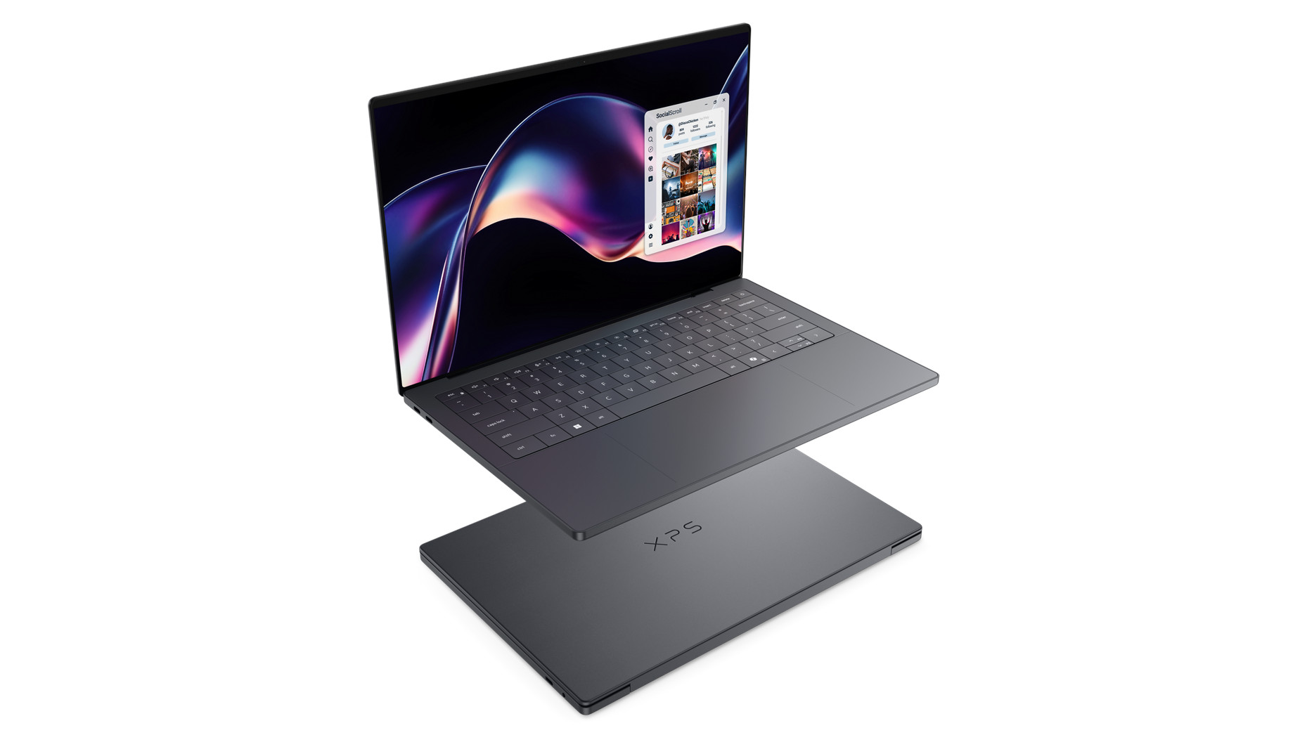 Dell XPS 14 2026 laptop shown closed, with the same laptop shown opened above the closed device
