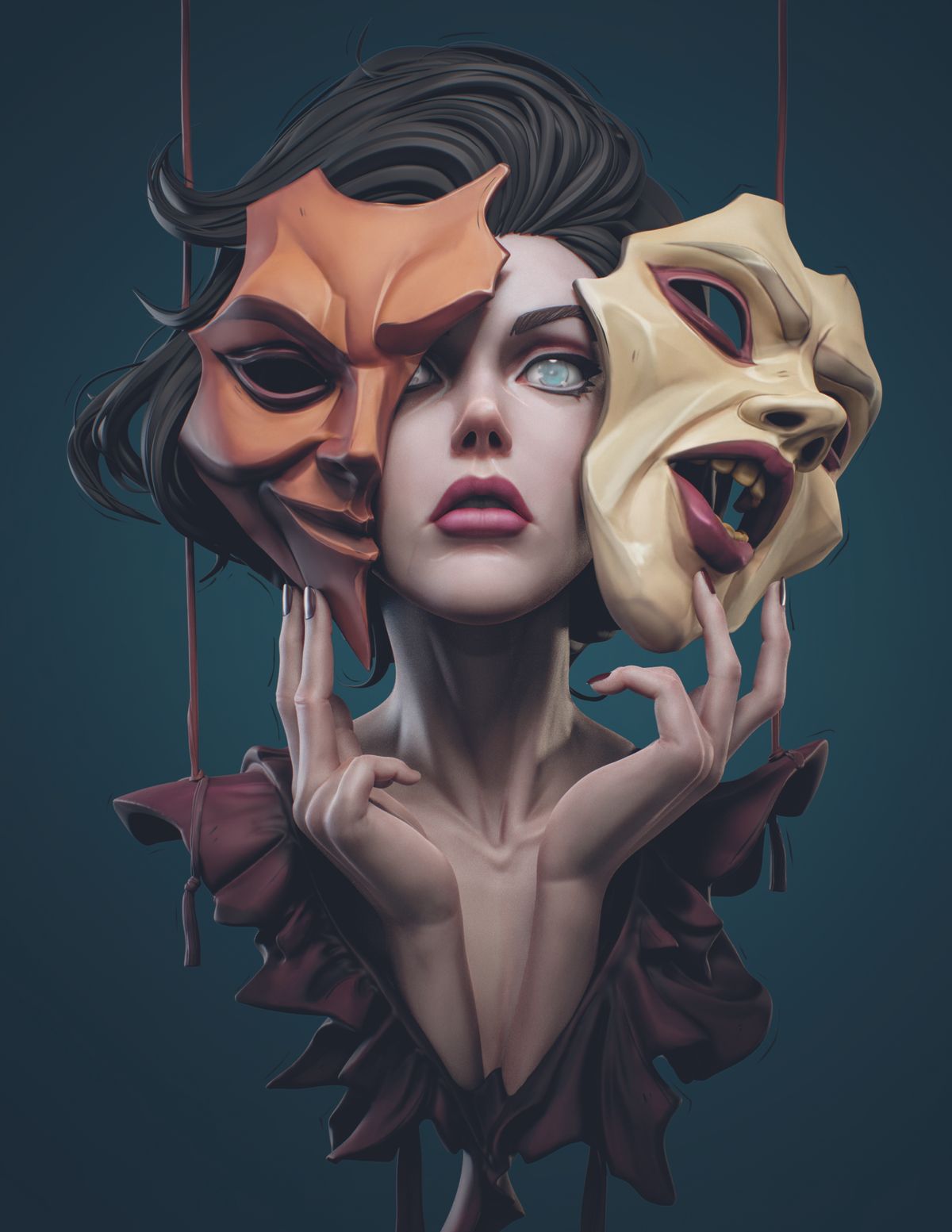 Escultura 3D explorando identidades fragmentadas em ZBrush