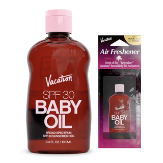 Vacation Baby Oil Spf 30 + Air Freshener Bundle, Broad Spectrum Spf 30 Sunscreen Oil, Vegan Suntan Oil With Broad Spectrum Spf, Sunscreen Tanning Oil, Tsa Friendly, Travel Size, 3.4 Fl. Oz.