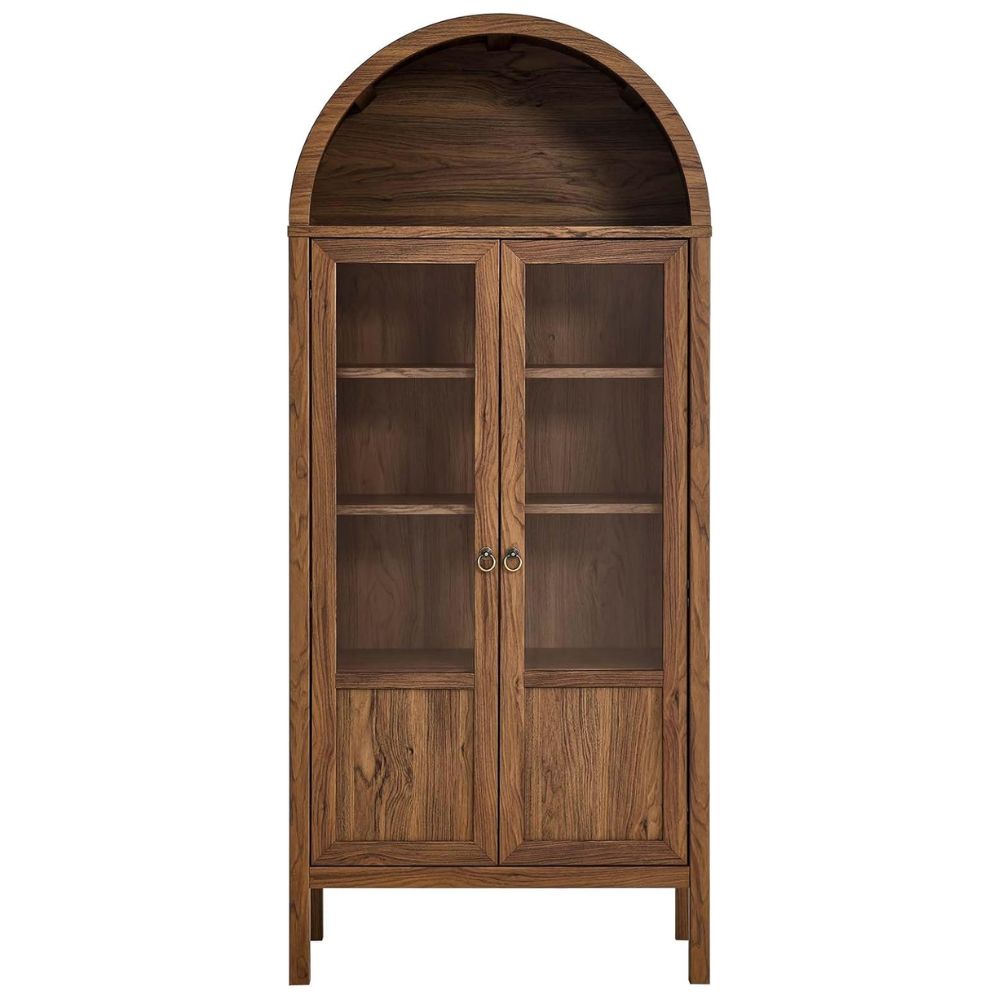 Modway Tessa Tall Arched Storage Display Cabinet, Walnut