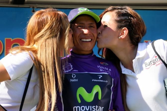 Nairo Quintana smiles atop the podium