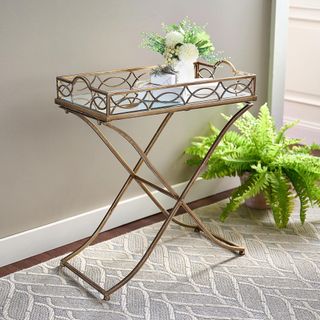 Fold-Up Metal Accent Table With Mirror Tray by Valerie